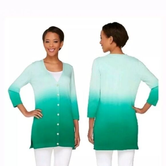 Isaac Mizrahi Live Stylish Dip Dye Boyfriend Cardi - Picture 1 of 3
